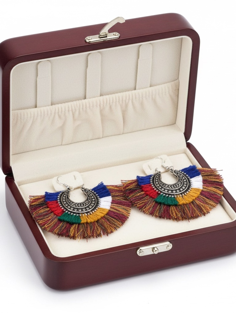 Womens Silk Fringe Rocker‎ Earrings Multi-Color - Picture 3 of 3